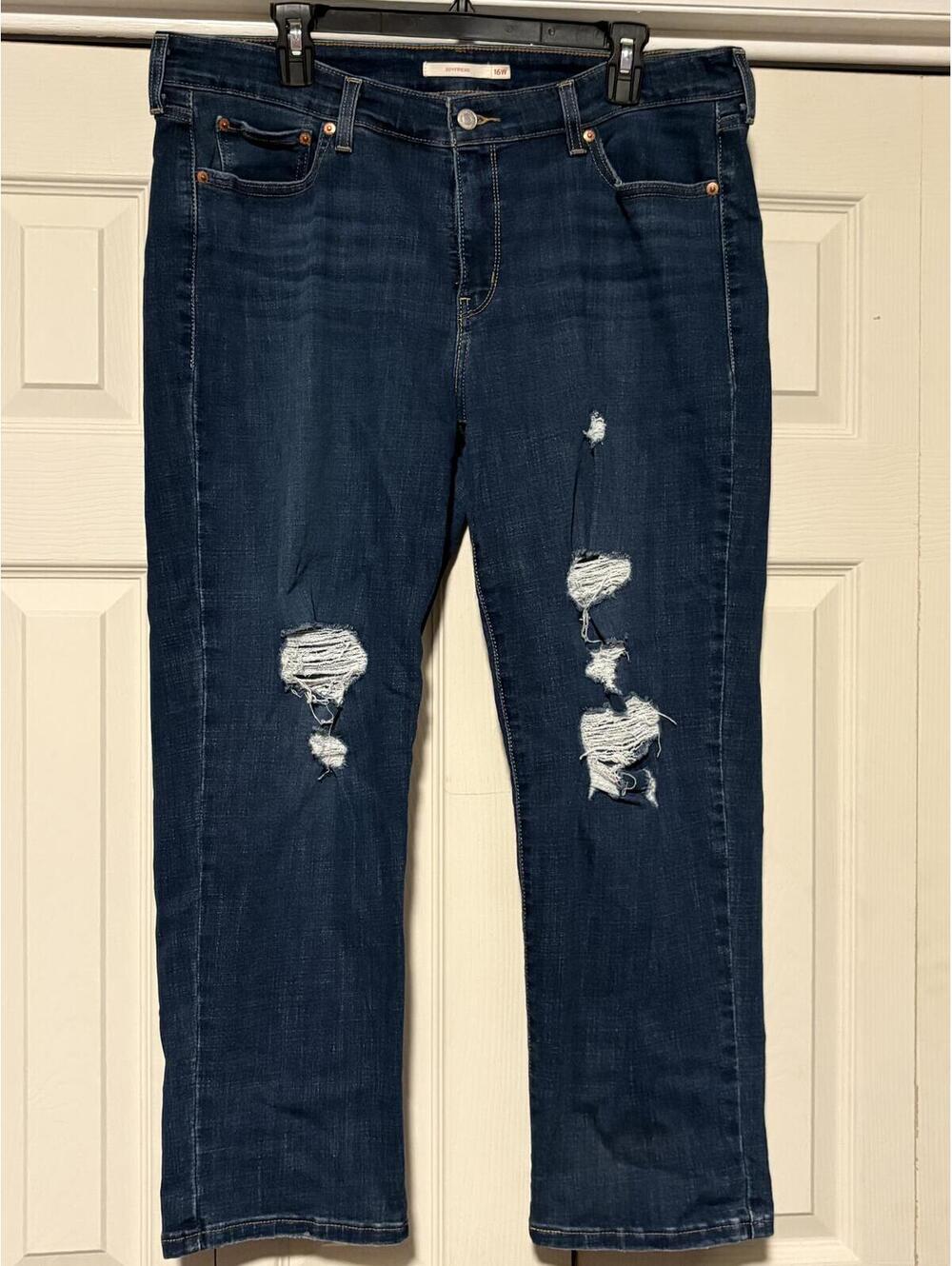 Levi's Plus Size Boyfriend Jeans Dark Wash Distressed Ripped Denim 16W Stretch